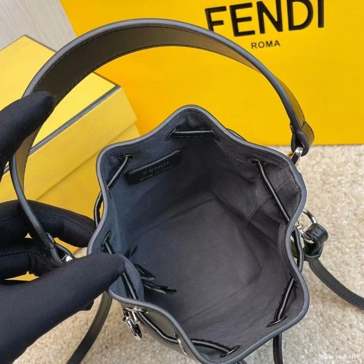 Affordable HOT Tresor Motif Bag Fendi In Mon Calf Brown Mini Black Bucket FF Leather 0718